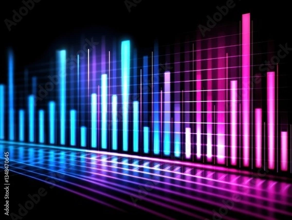 Fototapeta Dynamic Audio Spectrum Visualization with Vibrant Bars and Futuristic Reflection Effect Display