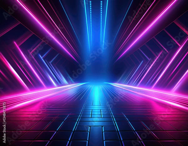 Fototapeta Abstract game background with blue pink light. Suit for sport and gaming competition. 3d technology abstract neon light background. Empty space scene, spotlight, dark night