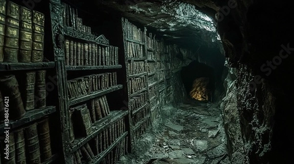 Obraz Underground Library: Ancient Books & Hidden Cave