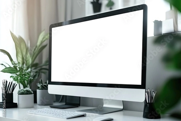 Fototapeta High Resolution Image of Close Up on Computer on White Desk