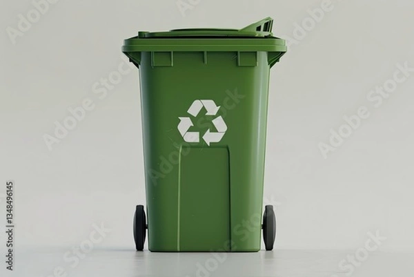 Fototapeta Recycle Sign Green Garbage Trash Bin on a White Background 3D Rendering