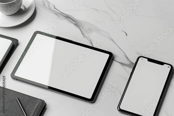 Fototapeta High Detail Image of Tablet and Smartphone with Blank Screen