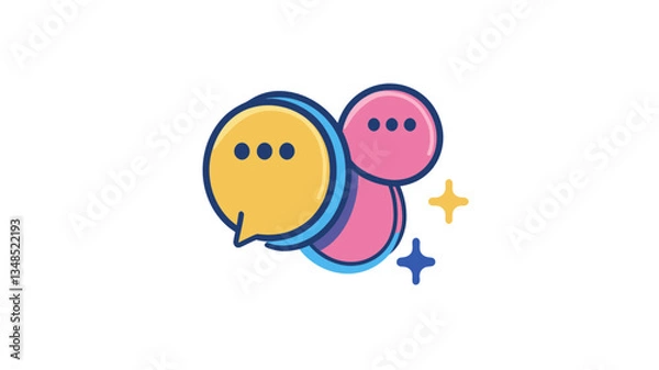Obraz Colorful Chat Conversation Icon with Speech Bubbles and Stars, Trendy Thin Line Vector for Messaging Apps and Communication Designs