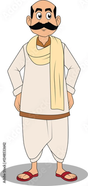 Fototapeta A indian Village man cartoon character design for 2d cartoon animation - male cartoon character design