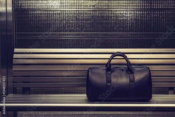Fototapeta Minimalist Duffel Bag on Bench in Modern Gym Locker Room