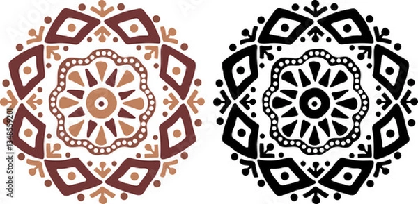 Obraz African decorative circle ornament vector illustration. Hand drawn circular ethnic art for bohemian interior design. Tribal pattern for plate, rug or other round printing design. Ring embroidery art.