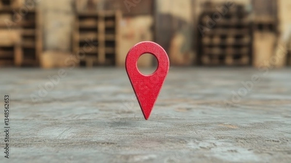 Fototapeta A red pin and a small shop, symbolizing rising rental costs for land or storefronts, which increase expenses for small business owners. Shop closures and business shutdowns as a result.