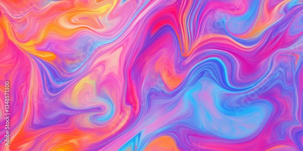Fototapeta A vivid psychedelic fabric texture background in swirling neon colors. The fluid, abstract patterns create a dynamic and energetic aesthetic, perfect for retro fashion, music festival outfits, and