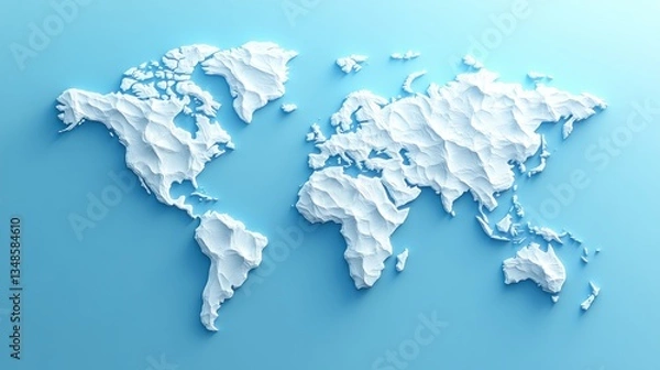 Fototapeta An understated representation of Earth is provided by this simple 3D world map with a gentle blue gradient background.