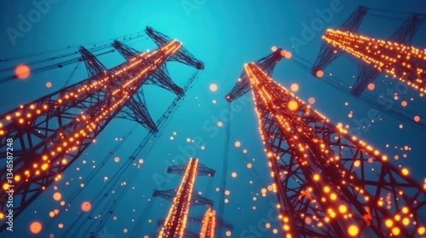 Obraz Illuminated Power Lines at Night