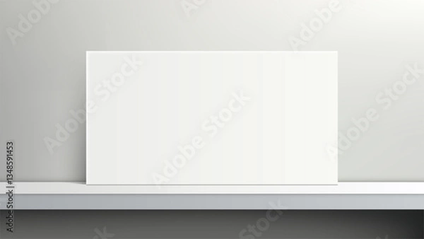 Fototapeta minimalist white paper mockup on gray wall shelf for product display and modern design showcase