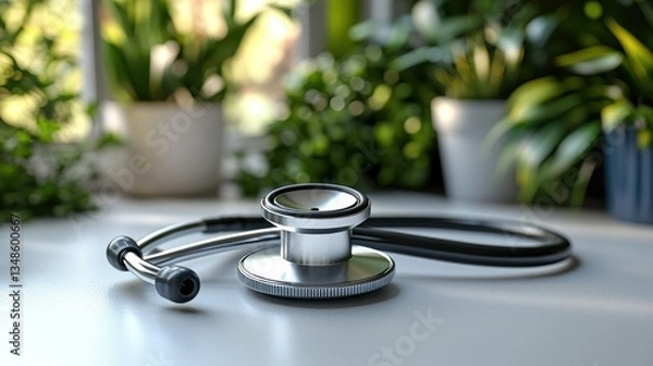 Obraz Modern Stethoscope Medical Photography in Minimalist Style with Soft Sunlight for Health Care Concept
