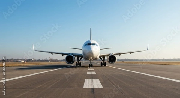 Fototapeta A plane taxiing on the runway, preparing for takeoff.
