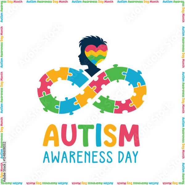Fototapeta autism awareness day with colorful infinity vector illustration for april