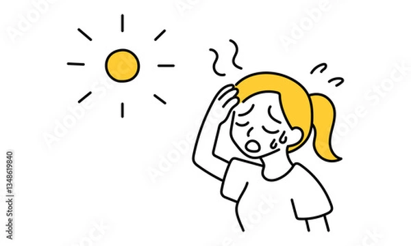 Fototapeta 夏バテの女性と太陽のイラスト