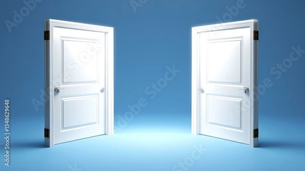 Obraz Two Open Doors, Choices, Blue Background