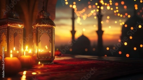 Fototapeta Elegant Arabic Calligraphy and Decorative Patterns for Eid al-Adha Greetings