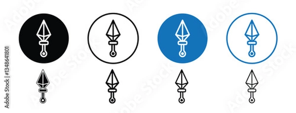 Obraz Set of 8 pixel perfect Kunal icon with 1 unexpanded, 1 silhouette, A sharp kunai icon, symbolizing stealth, ninjas, and martial arts in a bold vector style.