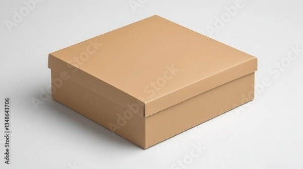 Fototapeta A plain, flat cardboard box with no logos, lying on a white surface, offering ample space for custom product labeling.