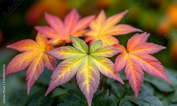 Fototapeta Close-Up of Colorful Autumn Maple Leaves display delicate fall colors