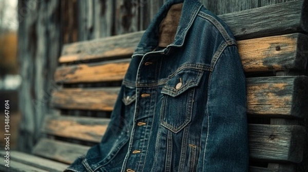 Obraz Denim Jacket on Wooden Bench