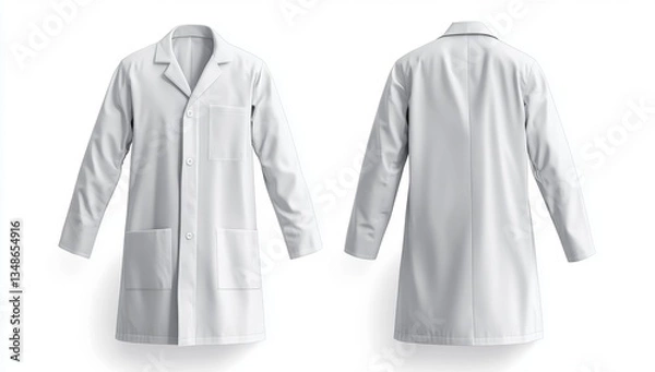 Fototapeta Front and back view of a simple white lab coat.  Detailed, high-quality rendering