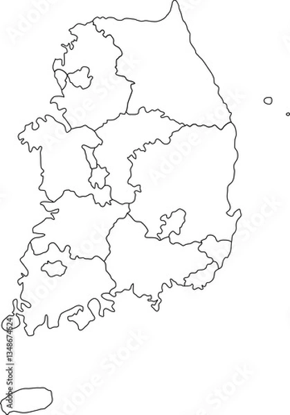 Obraz Map of the Korean Peninsula 한국 한반도 지역 지도 일러스트