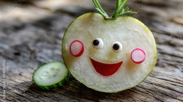 Obraz Funny vegetable face on rustic wood (2)