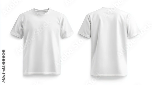 Fototapeta Mock-up template featuring white unisex t-shirts from front and back perspectives