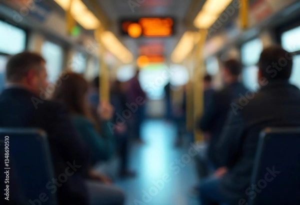 Fototapeta Generative AI Blurred View of Commuters on a Train Subway System