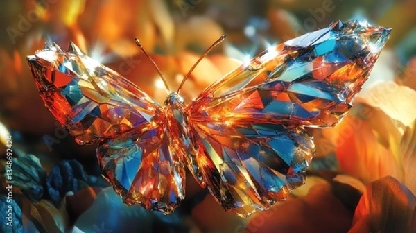 Obraz Crystal Butterfly in Bloom, Colorful Floral Background