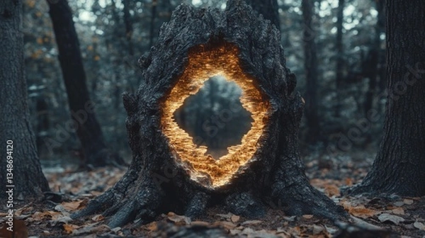 Obraz Forest Stump Portal with Golden Light