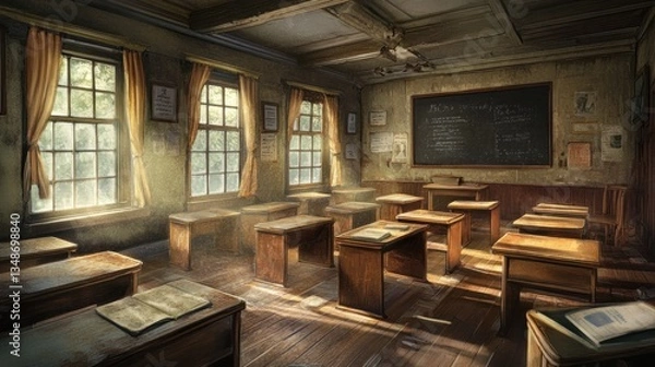 Fototapeta Sunlit Classroom of Old