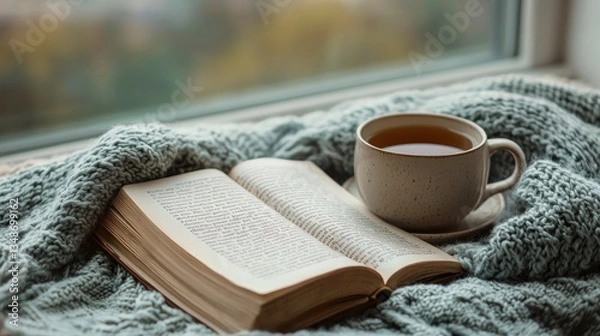 Obraz Cozy window seat reading with tea