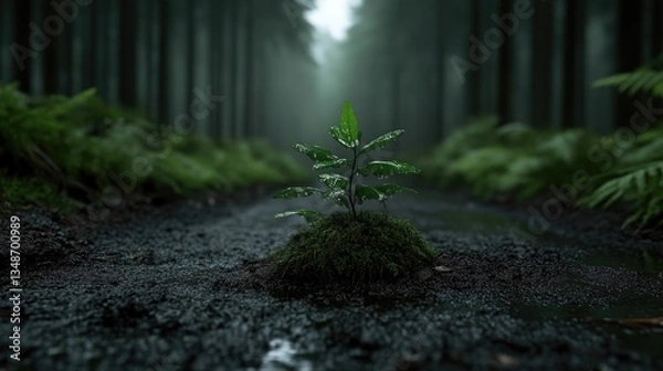 Obraz Emerging sprout in forest path
