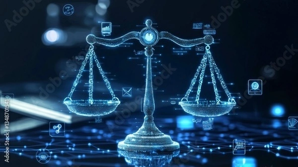 Fototapeta The importance of ethical considerations in AI regulations shown through symbolism.