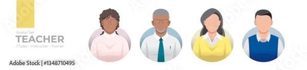 Obraz Teacher Avatar Set: Diverse Illustrations of Educators in Modern Styles for Tutors, Instructors, and Trainers - Editable Digital Vector Graphics for Educational Design Projects