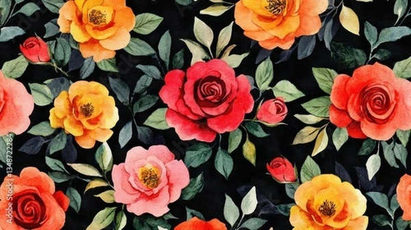 Obraz Watercolor Roses Seamless Pattern