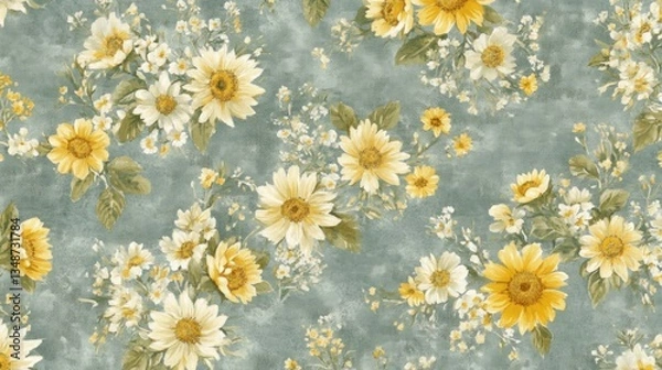 Obraz Floral Print Fabric, Grey Background