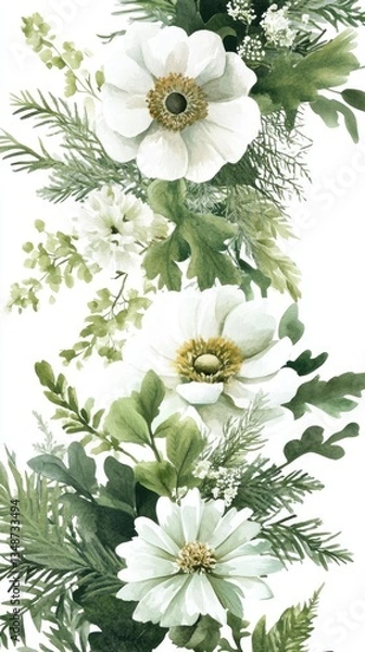 Obraz White Floral Border with Green Foliage