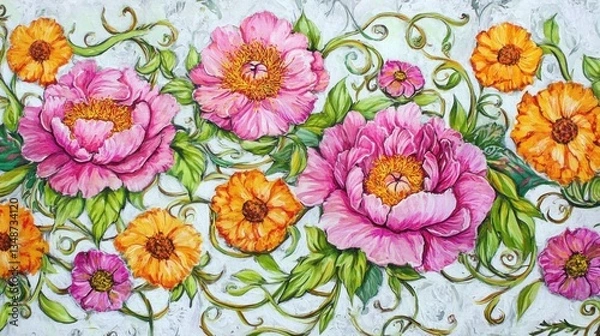 Obraz Floral tapestry, vibrant blooms, intricate vines