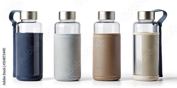 Fototapeta Eco-Friendly Glass Water Bottle Mockup: Protective Sleeve & Case Options