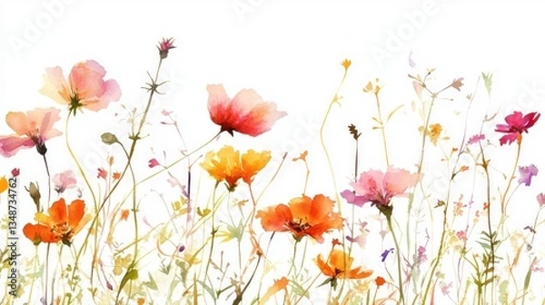 Obraz Watercolor Meadow Flowers Border