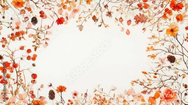 Obraz Dried flowers frame on white background