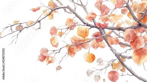 Obraz Autumn branches with falling leaves