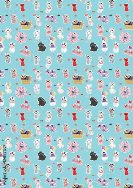 Obraz Cute cats pattern on a blue background