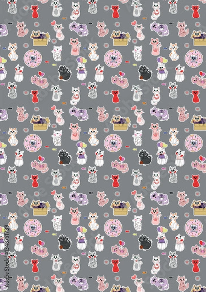 Obraz Cute cats pattern on a gtau background
