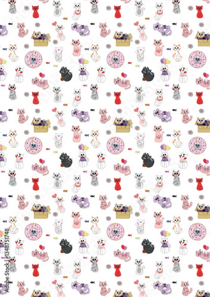 Obraz Cute cats pattern on awhite background