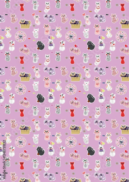 Obraz Cute cats pattern on a pink background