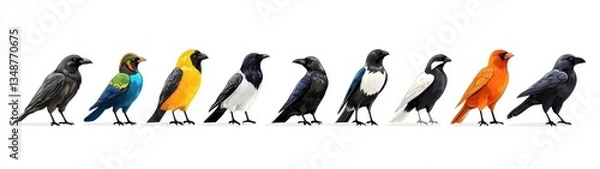 Fototapeta A diverse collection of birds showcasing a variety of colors, perfect for nature lovers and wildlife enthusiasts.